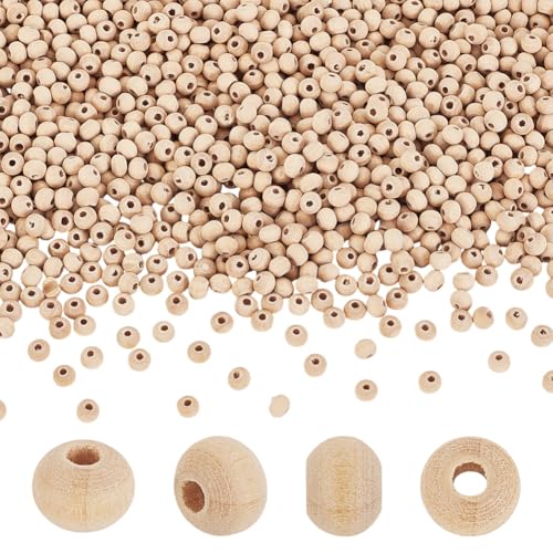 AHANDMAKER 3000 Stücke Holzperlen 5mm Unfertige Runde Lose Holzperlen Winzige Ungefärbte Naturholz Röhrenperlen Mit 2mm Loch Kleine Holz Abstandsperlen Zum Basteln Und Herstellen von Schmuck von AHANDMAKER