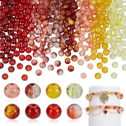 AHANDMAKER 320 Stück 6mm Sprühlackierte Crackle Glasperlen 8 Farben Runde Glasperlen Herbstmotiv Kristall Crackle Abstandshalter Für Die Schmuckherstellung Armbänder Halsketten Taschen von AHANDMAKER