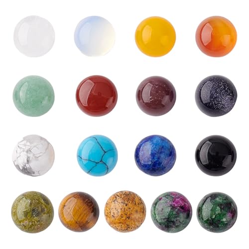 AHANDMAKER 36 Stück Cabochons Aus Natürlichem Edelstein 18 Farben Flache Runde Cabochons 8mm Quarzkristallfliesen Für Die Schmuckherstellung Halsketten Armbänder DIY Bastelarbeiten von AHANDMAKER
