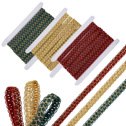 AHANDMAKER 36 m 3 Rollen Gimp Braid Trim 5/8" Gold Grün Rot Dekoratives Bortenband Vielseitiges Seil Polyester Gewebte Gedrehte Kordel Zum Nähen von Vorhängen DIY Basteln AHANDMAKER 36 m 3 Rollen Gimp Braid Trim 5/8" Gold Grün Rot Dekoratives Bortenband Vielseitiges Seil Polyester Gewebte Gedrehte Kordel Zum Nähen von Vorhängen DIY Basteln von AHANDMAKER