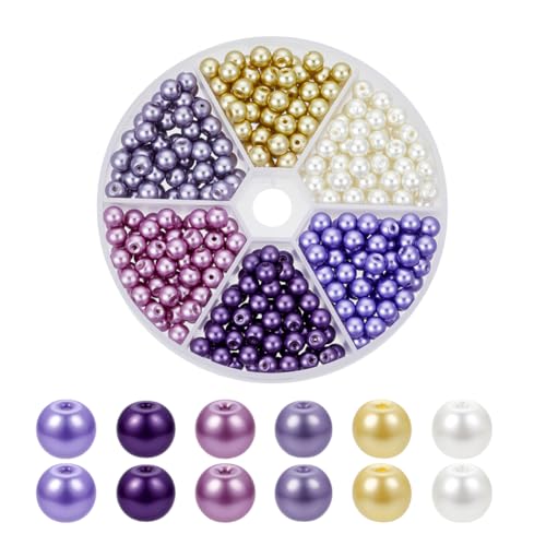 AHANDMAKER 360 Stück 6 Farben 6mm Glasperlen Runde Perlen Mit 1mm Loch Zur Schmuckherstellung Kit Mit Winzigen Losen Spacer Perlen In Satin Glanz von AHANDMAKER