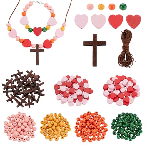 AHANDMAKER 390 Stück Set Zur Herstellung von Holzperlen Armbändern Bunte Runde Perlen & Herz & Kreuzperlen Mit Lederband Holzkreuzperlen Für Christliches Basteln Sonntagsschuldekor AHANDMAKER 390 Stück Set Zur Herstellung von Holzperlen Armbändern Bunte Runde Perlen & Herz & Kreuzperlen Mit Lederband Holzkreuzperlen Für Christliches Basteln Sonntagsschuldekor von AHANDMAKER