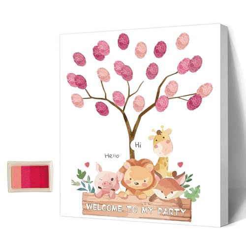 AHANDMAKER 4 Baum Mit Tierfingerabdrücken, Kreatives DIY Gäste-Signatur-Anmeldebuch, Fingerabdrücke, Gästebuch Mit Holzrahmen Für Hochzeit, Geburtstag, Party, Mit 4 Stempelkissen, Rosa AHANDMAKER 4 Baum Mit Tierfingerabdrücken, Kreatives DIY Gäste-Signatur-Anmeldebuch, Fingerabdrücke, Gästebuch Mit Holzrahmen Für Hochzeit, Geburtstag, Party, Mit 4 Stempelkissen, Rosa von AHANDMAKER