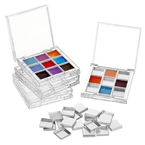 AHANDMAKER 4 Set Mit 9 leeren Aquarellpaletten, Transparente Blechdose, Metallpaletten-Farbkoffer Mit Deckel Für Lidschatten, Plein-Air-Malerei, Acryl- Und Ölgemälde von AHANDMAKER