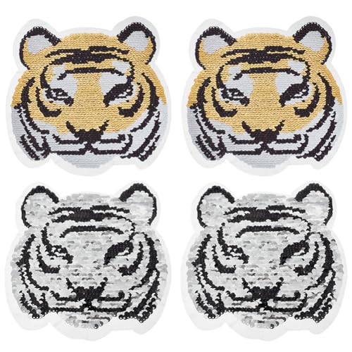 AHANDMAKER 4 Stück Reversible Pailletten-Tiger-Aufnäher, Tiger-Pailletten-Applikation Zum Aufnähen, Tigergesicht Wechselnder Aufnäher DIY Glitzernder Tiger-Aufnäher Für Kleidung, Jacken, Taschen AHANDMAKER 4 Stück Reversible Pailletten-Tiger-Aufnäher, Tiger-Pailletten-Applikation Zum Aufnähen, Tigergesicht Wechselnder Aufnäher DIY Glitzernder Tiger-Aufnäher Für Kleidung, Jacken, Taschen von AHANDMAKER