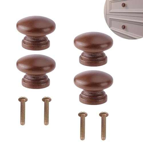 AHANDMAKER 4 Stück Runde Holzknöpfe 33mm /1.3" Pilzförmige Möbelknöpfe Aus Holz Für Schränke Schubladengriffe Für Küchenschränke Möbel Kommoden Braun von AHANDMAKER