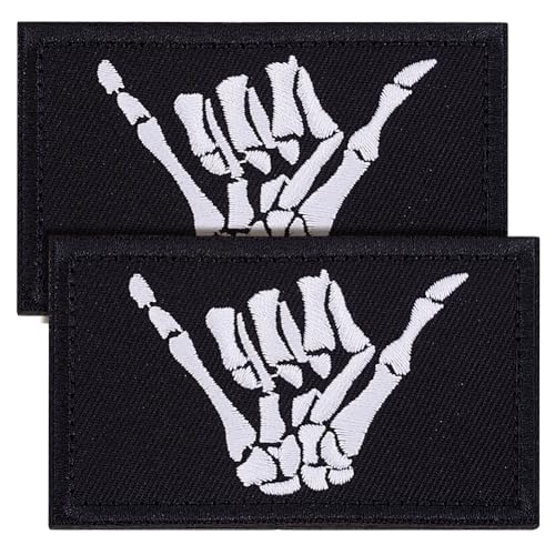 AHANDMAKER 4 Stück Shaka Handaufnäher Gestickte Skeletthand Aufnäher Mit Klettverschluss Totenkopf Fingerzeichen Applikation Für Rucksäcke Jeans Hüte Schwarz AHANDMAKER 4 Stück Shaka Handaufnäher Gestickte Skeletthand Aufnäher Mit Klettverschluss Totenkopf Fingerzeichen Applikation Für Rucksäcke Jeans Hüte Schwarz von AHANDMAKER