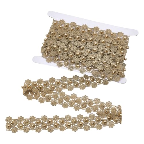 AHANDMAKER 4 Yards Goldene Blumenspitzenborte 1.5" Breite Spitzenband Mit Perlen Besticktes Spitzenrandband Perlenbesatz Zum Nähen Basteln Hochzeits Und Partydekor von AHANDMAKER