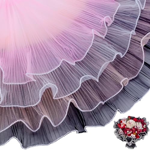 AHANDMAKER 4 x Blumenverpackungsnetz mit Perlenrand, 4 Farben, 16 m, gewelltes Netzgarn für Floristen, Valentinstag, Hochzeit, Geburtstag, Geschenkverpackung, Gastgeschenkdekoration, 4 Stück von AHANDMAKER