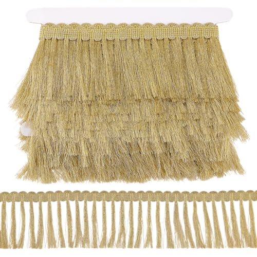 AHANDMAKER 4.3 Yards Gold Fransen Quastenband 2.95 Zoll Breiter Fransenbesatz Aus Polyester Nähen Kantenbesatz Geflochten Dekorative Borte Für DIY Handwerk Kleidung Vorhang Home Decor von AHANDMAKER