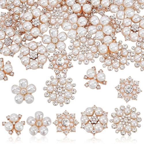 AHANDMAKER 40 Stück 5 Stile Perlen Strass Blumenknöpfe Kunstperlen Verzierungen Brosche Legierung Blumenanhänger Zum Basteln Schmuckherstellung DIY Hochzeitsdekorationen von AHANDMAKER