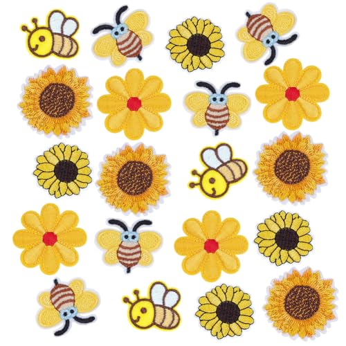 AHANDMAKER 40 Stück 5 Stile Süße Bestickte Patches Sonnenblumen Bienen Patch Zum Aufbügeln/Aufnähen Applikations Patches Für Frühlings DIY Dekoration T Shirt Rucksack Schuhe Taschen Jeans Reparatur von AHANDMAKER