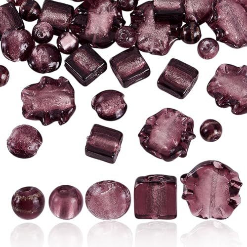 AHANDMAKER 40 Stück Handgefertigte Lampwork Perlen Aus Silberfolie 5 Stile Metallic Folie Glasperlen 1 2mm Loch Für Die Schmuckherstellung Ohrringe Armbänder Halsketten von AHANDMAKER