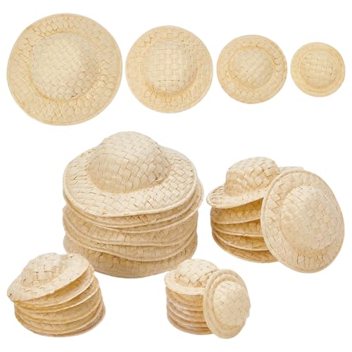 AHANDMAKER 40 Stück Miniaturhüte In 4 Stilen Kleine Strickmützen Aus Strohimitat Bastelmützen Für Puppen Ornamente Für DIY Basteldekorationen (12.5 bis (5) cm) von AHANDMAKER