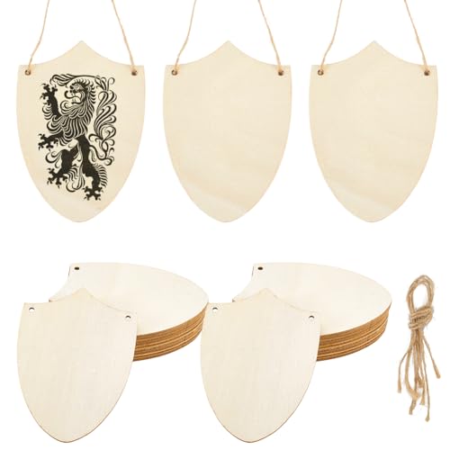 AHANDMAKER 40 Stück Schildförmiges Holzschild Zum Aufhängen Rustikale Unfertige Rohlinge 7x10cm Mit Natürlichen Juteseilen Für Feiertagsbasteln Klassenzimmer Türornamente Dekoration von AHANDMAKER