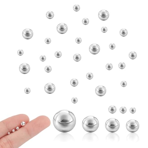 AHANDMAKER 40 Stück runde Perlen aus massivem Sterlingsilber, ohne Loch, 2–4 mm, verschiedene Perlen, lose Perlen, kein Loch, für Bastelprojekte, Tischstreuer, Zuhause, Hochzeit, Geburtstag, Party von AHANDMAKER