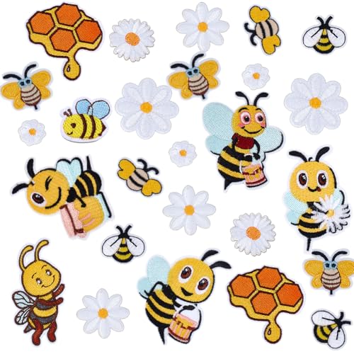 AHANDMAKER 43 Stück 14 Stile Blumen Bienen Stickerei Patches Aufnähen Aufbügeln Gänseblümchen Applikation Kleidungsabzeichen Zum Verstecken von Schäden Zur Reparatur von Kleidung DIY Bastelarbeiten von AHANDMAKER