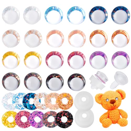 AHANDMAKER 44 Stück 14mm 3D Glitzer Sicherheitsaugen Zum Häkeln von Amigurumi Mit Unterlegscheiben 11 Farben Harz Puppen Bastelaugen Weiße Augen Für Häkeltiere Puppen Bastelaugen AHANDMAKER 44 Stück 14mm 3D Glitzer Sicherheitsaugen Zum Häkeln von Amigurumi Mit Unterlegscheiben 11 Farben Harz Puppen Bastelaugen Weiße Augen Für Häkeltiere Puppen Bastelaugen von AHANDMAKER