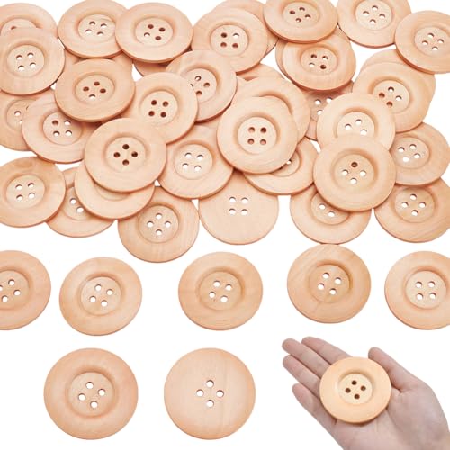 AHANDMAKER 44 Stück Holzknöpfe 60x5mm Nähknöpfe 4 Löcher Flach Rund Zum Nähen von Hemden Kissenbezügen Stirnbändern Basteln Navajo Weiß von AHANDMAKER