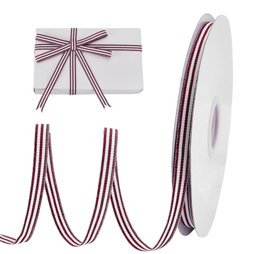AHANDMAKER 45 m Rotes Und Weißes Band 3/8mm Gestreiftes Drahtband Weihnachts Ripsband Bastelband Kranz Weihnachtsbaumdekoration Geschenkverpackung Blumenstrauß von AHANDMAKER