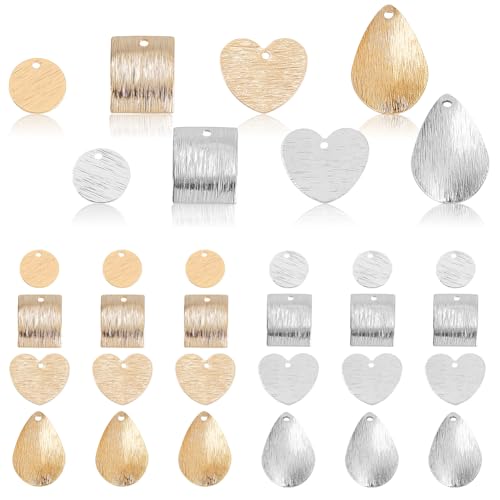 AHANDMAKER 48 Stück 8 Stile Geometrische Flache Charms Schmuckverbinder Glieder Charms Strukturiertes Metall Tropfen Herz Charm Für Die DIY Schmuckherstellung Bohrung: 1.2~1.4mm von AHANDMAKER
