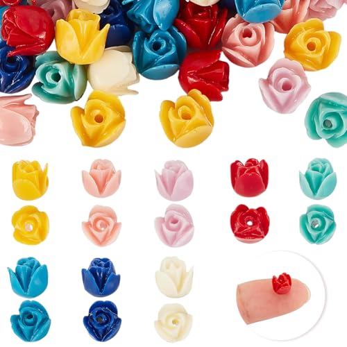 AHANDMAKER 48 Stück Blumenperlen Aus Kunstharz. 8 Farbe: Blumen Lose Bastelperlen Künstliche Tuplip Blumenperlen Verzierungen Blumen Cabochons Zum Basteln von Halsketten Armbändern Schmuckherstellung von AHANDMAKER