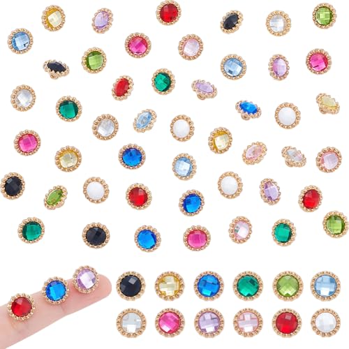 AHANDMAKER 48 Stück Strass Kristall Knöpfe Rund 12 Farben Acryl Ösenknöpfe Goldbasis Kristalle Steine Perlen Glaskristall Metallschaft Für DIY Bastelkostüme von AHANDMAKER