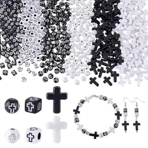 AHANDMAKER 480 Stück Acryl Kreuzperlen 6 Stile Lose Perlen Kreuz Abstandshalter Für Die Herstellung von DIY Schmuck Armbänder Perlen Halsketten Schlüsselanhänger Zubehör (Schwarz Weiß) von AHANDMAKER