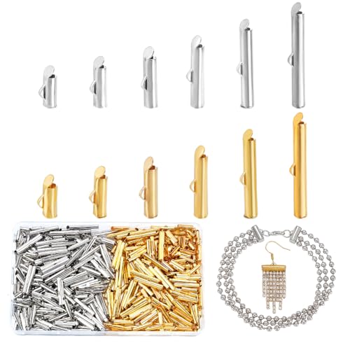 AHANDMAKER 480 Stück Schiebeverschluss Set In 12 Stilen 2 Farbe Schieber Endverschlüsse Rohrschieber Endstange Für Mehrsträngige Schmuckherstellungszubehöre (10/13/16/20/25/30mm) von AHANDMAKER