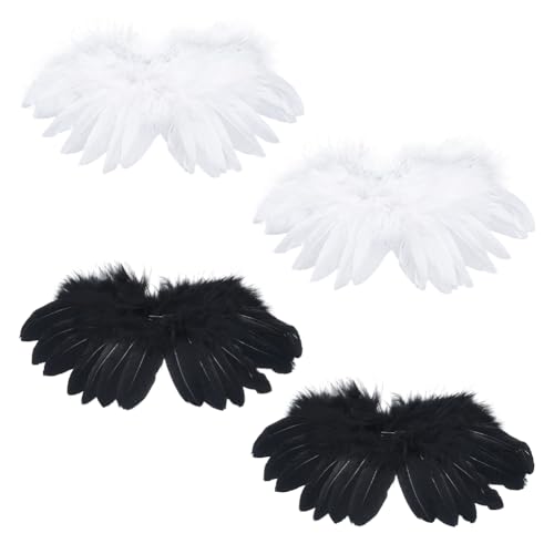 AHANDMAKER 4Pcs Mini Engel Flügel Für Handwerk Schwarz Und Weiß Feder Engel Flügel Weiche Flauschige Flügelchen Für Selbstgemachte Ornamente Kuscheltiere Dekoration (3.5x7.5(5) cm) von AHANDMAKER
