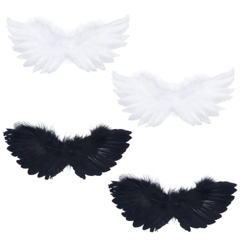 AHANDMAKER 4Pcs Mini Engel Flügel Für Handwerk Schwarz Und Weiß Feder Engel Flügel Weiche Flauschige Flügelchen Für Selbstgemachte Ornamente Kuscheltiere Dekoration (4x8.5(5) cm) von AHANDMAKER