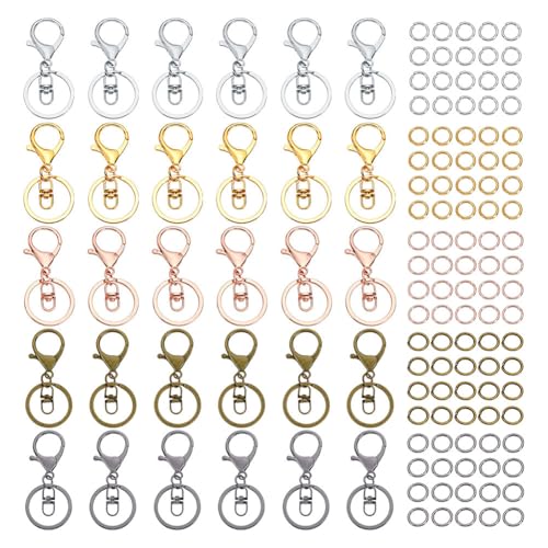 AHANDMAKER 5 Farbe 40 Schlüsselanhänger Mit Karabinerverschluss Aus Eisen Mit 150 Biegeringen Aus Messing Drehverschlüsse Hakenverbinder Zubehör Für Die Herstellung von DIY Schmuck von AHANDMAKER