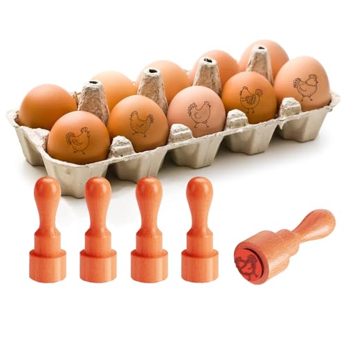 AHANDMAKER 5 Stil Hühneretikettenstempel Vereinfachtes Zeichenmuster Mini Holzetikettenstempel Einzigartige Zeichenstempel Für Ostereierzüchter Und Besitzer von AHANDMAKER