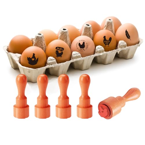 AHANDMAKER 5 Stile Eierstempel, Eierstempel Für Frische Eier Fresh Af Holzstempel Mit „Wash Me“ Muster 2/3(5) cm Klein Rund Zum Basteln von Haushalts Und Bauernhofbedarf von AHANDMAKER
