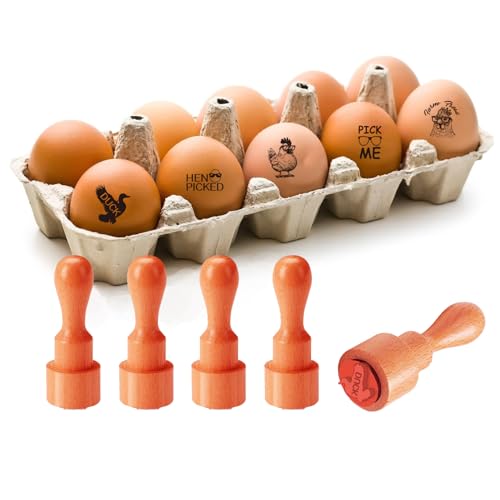 AHANDMAKER 5 Stile Text Und Entenmuster Holzstempel 2/3 Zoll Kleiner Runder Stempel Für Eierstempel Stempeln Basteln Heim Bauernhofbedarf von AHANDMAKER