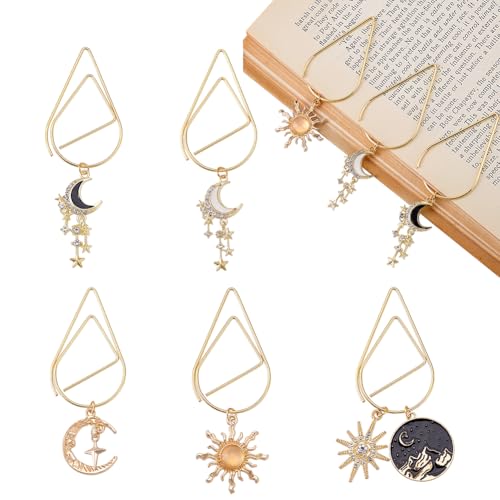 AHANDMAKER 5 Stück 5 Stile Celestial Tarot Mond Sonne Stern Lesezeichen Gold Büroklammern Buchmarkierung Bürobedarf Astrologie Liebhaber Mystische Literatur Fans Geschenke von AHANDMAKER