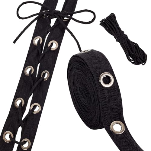 AHANDMAKER 5 Yards Breites Ösenband Schwarzes Ösenband Mit Stahlösen Ringbesatz Mit 1M Baumwollfäden Zum Nähen von Kleidungsstücken Korsetts Hemden Kleidern Basteln von AHANDMAKER