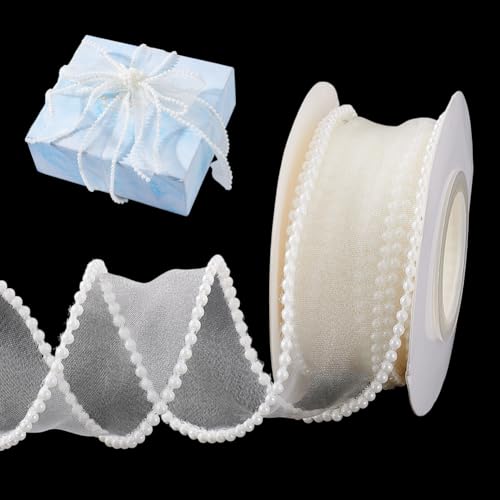 AHANDMAKER 5 Yards Perlen Fischschwanz Chiffon Geschenkbänder 40mm Breit Organza Spitzenband Perlenbesatz Zum Verpacken von Geschenken Blumensträußen Hochzeitsfeier Dekoration Weiß AHANDMAKER 5 Yards Perlen Fischschwanz Chiffon Geschenkbänder 40mm Breit Organza Spitzenband Perlenbesatz Zum Verpacken von Geschenken Blumensträußen Hochzeitsfeier Dekoration Weiß von AHANDMAKER