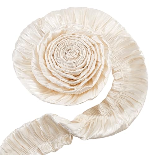 AHANDMAKER 5 Yards Rüschen Spitzenbesatz 4 Zoll Plissierter Randbesatz Saumspitze Vintage Rüschenbesatzband Zum Nähen Kleider Halsbänder Hochzeit Applikationshandwerk (Beige) von AHANDMAKER