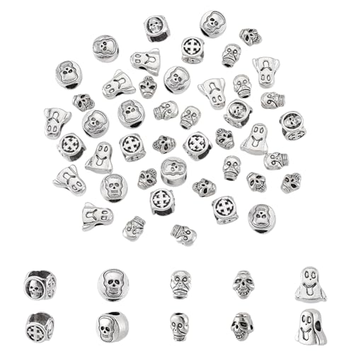 AHANDMAKER 50 Stück 5 Stile Antik Silber Totenkopf Perlen Geisterkreuz Totenkopf Abstandsperlen Mit Großem Loch Tibetische Lose Metallperlen Zur Schmuckherstellung Armband Halskette AHANDMAKER 50 Stück 5 Stile Antik Silber Totenkopf Perlen Geisterkreuz Totenkopf Abstandsperlen Mit Großem Loch Tibetische Lose Metallperlen Zur Schmuckherstellung Armband Halskette von AHANDMAKER