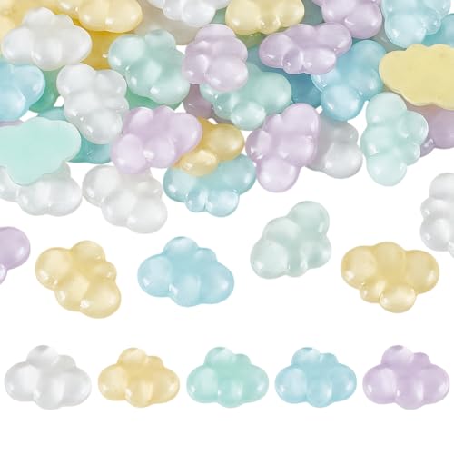 AHANDMAKER 50 Stück Wolken-Cabochon, transparente Harz-Charms mit Glitzer, niedliches Himmelmotiv, flache Rückseite, Cabochons für Schmuckherstellung, Halsketten, Armbänder, Scrapbooking, Verzierungen von AHANDMAKER