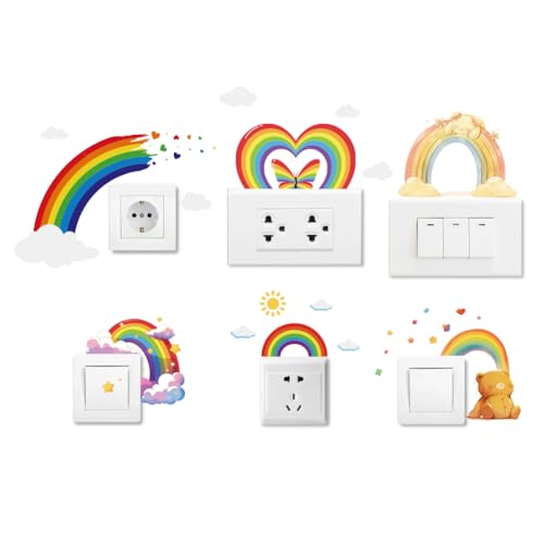 AHANDMAKER 6 Art Regenbogen Schalteraufkleber Wandaufkleber Mit Wolken Schmetterlingen Und Cartoon Bären Für Lichtschalter Decken Und Wandleiste Schlafzimmer Wohnzimmer von AHANDMAKER