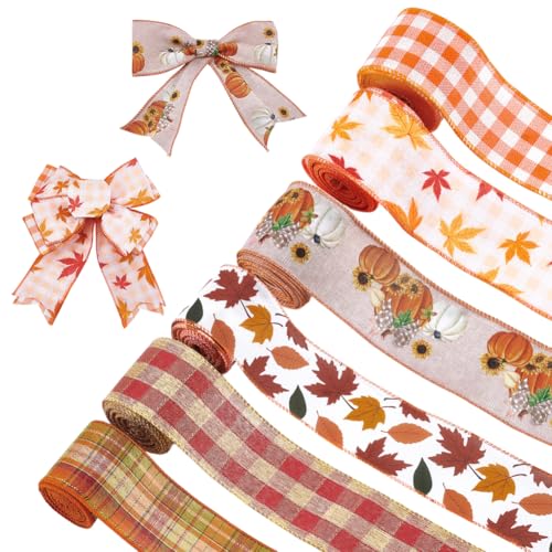 AHANDMAKER 6 Rolle Herbstband Mit Draht Buffalo Plaid Herbsternte Thanksgiving Bänder Set Ahornblätter Drahtrandverpackung Bauernhausverpackung Für Heimwerkerarbeiten AHANDMAKER 6 Rolle Herbstband Mit Draht Buffalo Plaid Herbsternte Thanksgiving Bänder Set Ahornblätter Drahtrandverpackung Bauernhausverpackung Für Heimwerkerarbeiten von AHANDMAKER