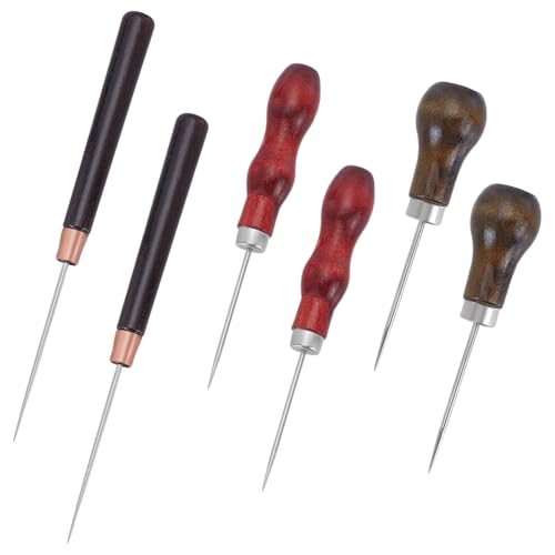 AHANDMAKER 6 Stück 3 Stile Ahl Werkzeugsatz Kürbisform Holzgriff Stanzwerkzeug Lederkratzahle Stiftstanzen Für Lederlöcher Bastelarbeiten Reparaturen Schuhe Nähen Häkeln von AHANDMAKER