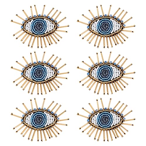 AHANDMAKER 6 Stück Aufnäher Mit Augenperlen Für Kleidung, Blauer Evil Eye Pailletten-Patch Zum Aufnähen von Strass-Perlenapplikationen Für Kleidung, Jacken, Jeans, Taschen von AHANDMAKER