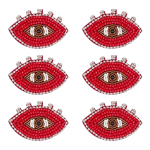 AHANDMAKER 6 Stück Augen Perlen Patches für Kleidung, rote Evil Eye Pailletten Patch Nähen auf Strass Perlen Applikation für DIY Nähen Kleidung Jacke Jean Tasche Hut Schuh 2,7 x 1,8 Zoll von AHANDMAKER