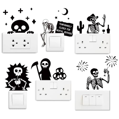 AHANDMAKER 6 Typ Halloween Themenschalter Aufkleber Skelett Wandaufkleber Cartoon Totenkopf Schalter Aufkleber Für Lichtschalter Decken Und Wandleiste Schlafzimmer Wohnzimmer von AHANDMAKER