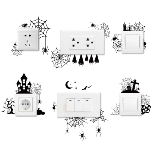 AHANDMAKER 6 Typ Halloween Themenschalter Aufkleber Wandaufkleber Mit Spinnennetz Schloss Schalteraufkleber Für Lichtschalter Decken Und Wandleiste Schlafzimmer Wohnzimmer Klassenzimmer von AHANDMAKER