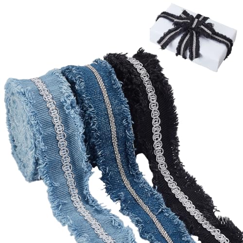 AHANDMAKER 6 Yards Denim Jeansband 3 Farben Jeansstoffband 3cm Stich Denim Kordel Lagenstoff Stoffschleifen Zum Nähen Haare Geschenkverpackungen DIY Basteln von AHANDMAKER
