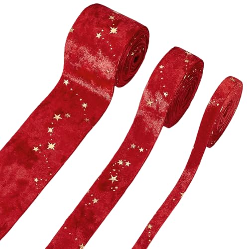 AHANDMAKER 6 m 3 Größen Rote Samtbänder Mit Sternmuster Weihnachtliches Doppelseitiges Samtband Vintage Stoff Zum Nähen Basteln Muttertag Weihnachtsgeschenkverpackung AHANDMAKER 6 m 3 Größen Rote Samtbänder Mit Sternmuster Weihnachtliches Doppelseitiges Samtband Vintage Stoff Zum Nähen Basteln Muttertag Weihnachtsgeschenkverpackung von AHANDMAKER